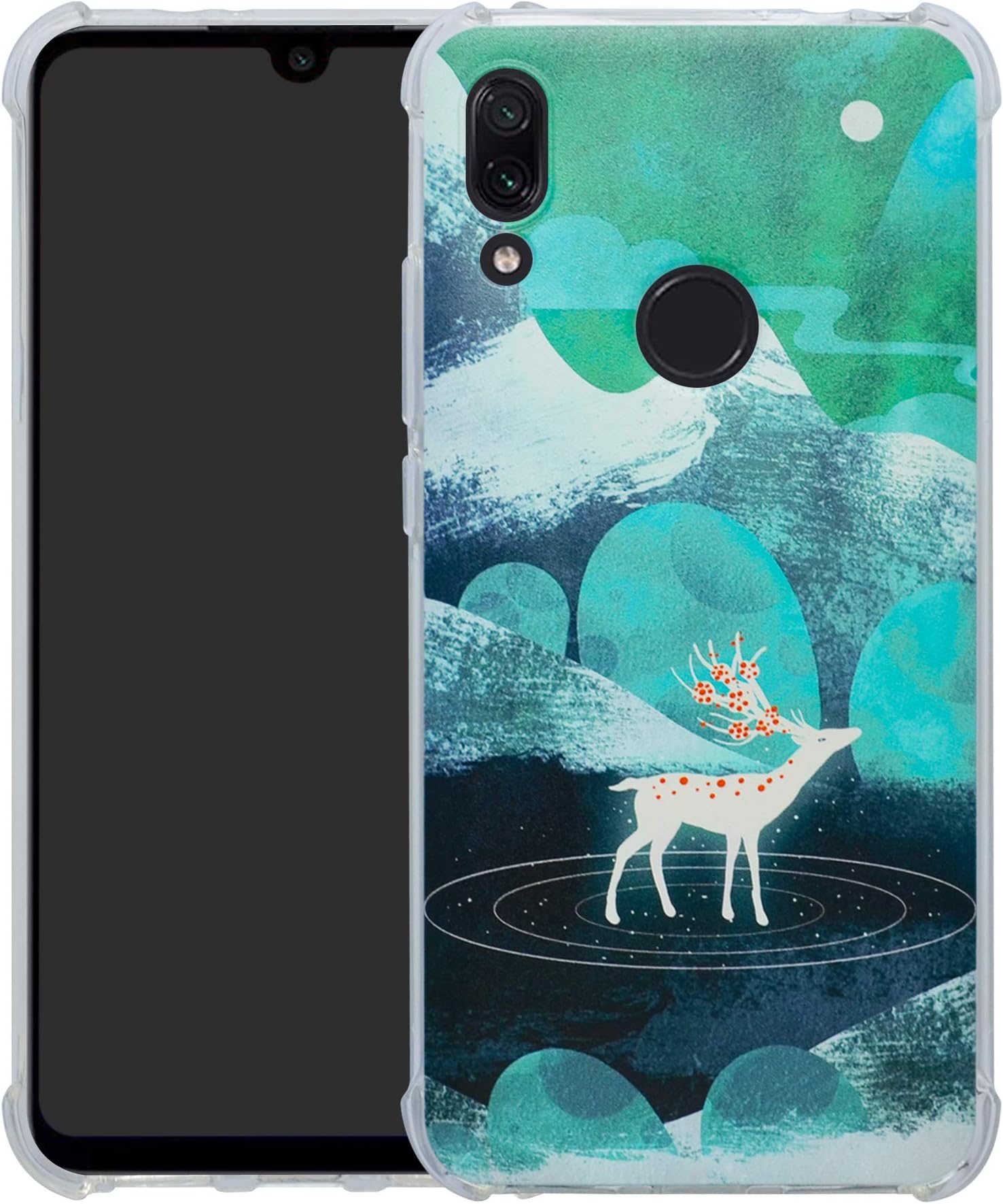 HHDY Xiaomi Redmi 7 Case,[Ultra Lightweight] Reinforced [4-Corners Bumper] Flexible TPU [Pattern Design] Cover for Xiaomi Redmi 7 / Redmi Y3,Green Sika Deer
