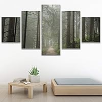 SIGNWIN 5 Panel Canvas Wall Art Green Forest for Home Decorations Ready to Hang - 60
