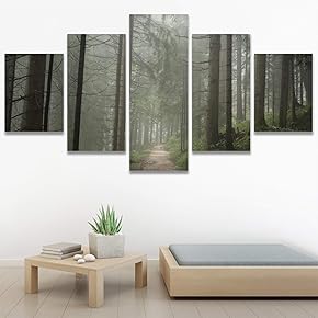 SIGNWIN 5 Panel Canvas Wall Art Green Forest...