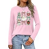 Merry Christmas Shirts for Women Santa Christmas Long Sleeve Shirt Xmas Holiday Party Blouse Tops