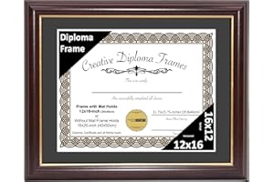 Creative Picture Frames 12x16 Mahogany Gold Rim Diploma Frame with Black Mat Glass and Installed Wall Hangers | Frame Holds 16x20 Media without Mat