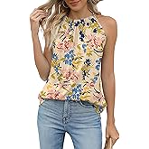 Bashafo Summer Halter Tank Tops for Women Loose Fit Pleated Tie Back Sleeveless Tops Casual
