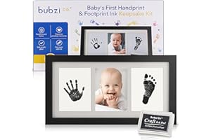 Bubzi Co Baby Handprint Kit & Footprint Photo Frame for Newborn Girls and Boys, Unique Baby Shower Gifts Set for Registry, Memorable Keepsake Decorations for Room Wall or Nursery Decor (Jet Black)