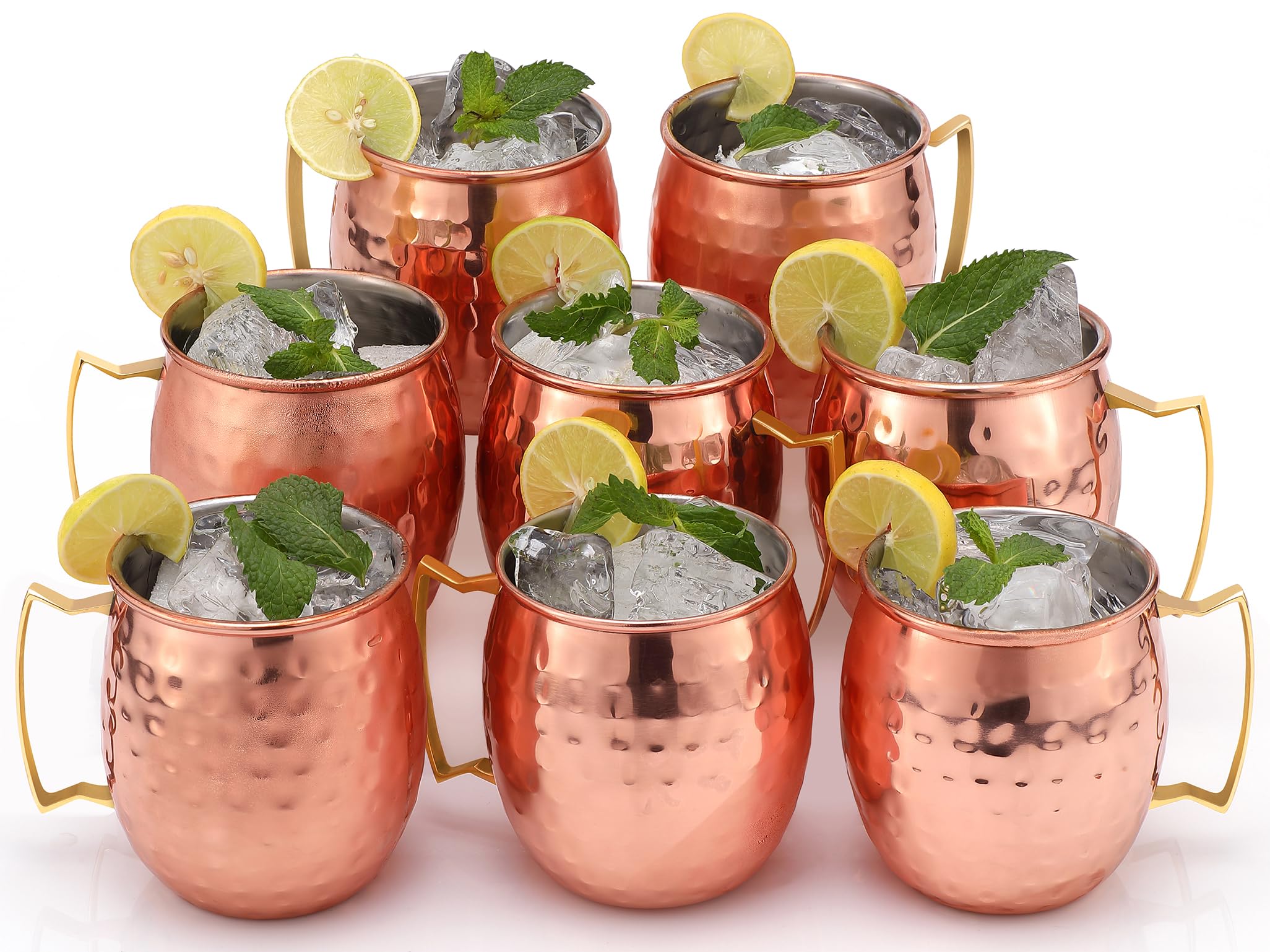 Photo 1 of Kitchen Science Moscow Mule Mugs Set of 8| Food Safe | High Grade Stainless Steel Mugs With Pure Copper Plating | Brass Handles With Thumb Rest |19 OZ | Large Size