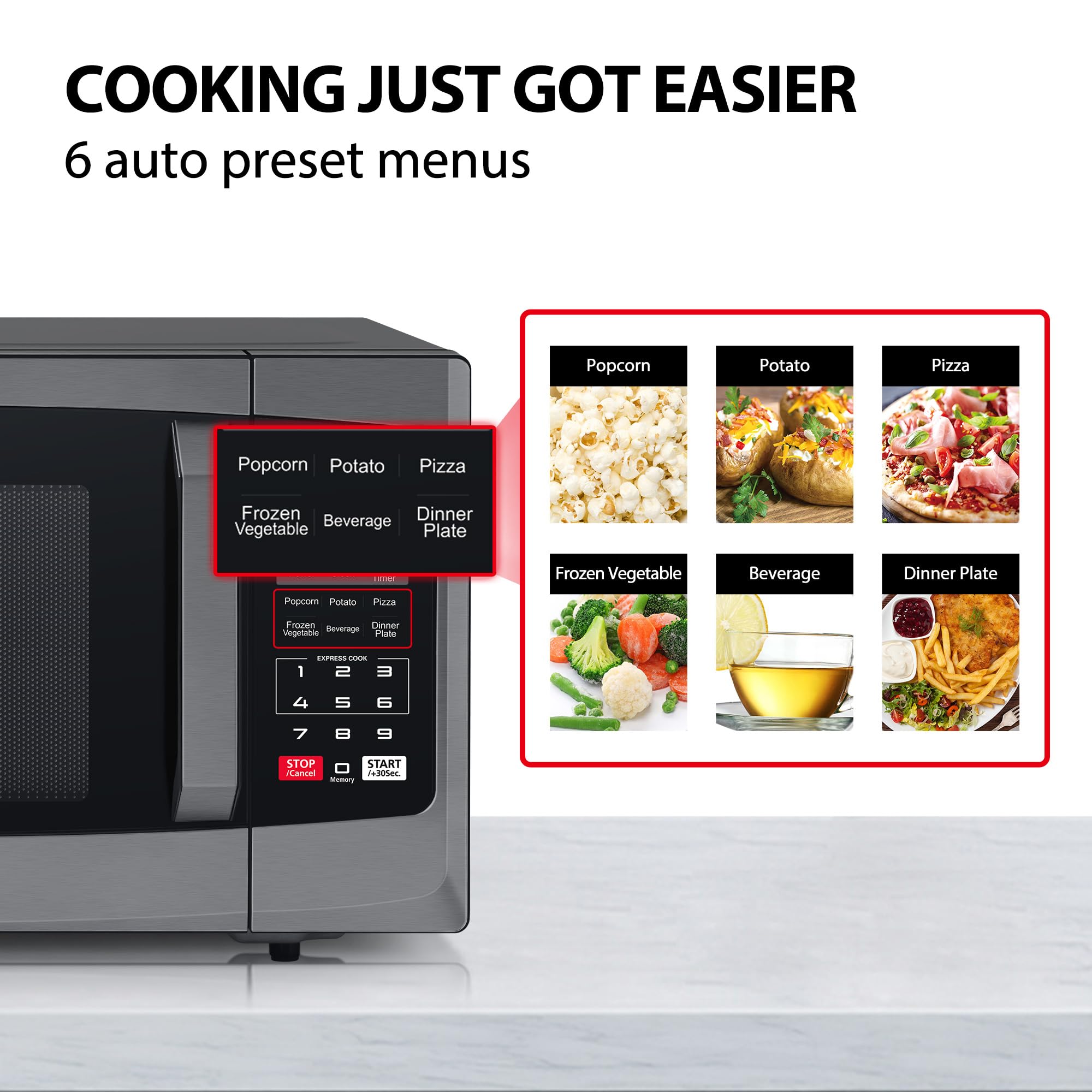 Toshiba 800w 23L Microwave Oven with Digital Display, Auto Defrost, One-touch Express Cook with 6 Pre-Programmed Auto Cook, and Easy Clean - Black - ML-EM23P(BS)