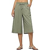 Willit Women's Linen Capri Pants Wide Leg Dress Casual Summer Pleated Capri High Waisted with Pockets 16"