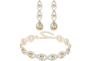 Paxuan Silver/Gold Rhinestone Crystal Wedding Bridal Bridesmaids Earrings Bracelet Set for Women Brides Bridesmaids Crystal Rhinestone Bracelet Earrings Set for Wedding Bridal Prom Pageant