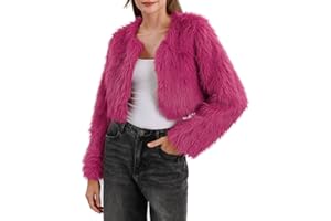 Amazhiyu Women's Faux Fur Cropped Coat Long Sleeve Open Front Winter Jacket