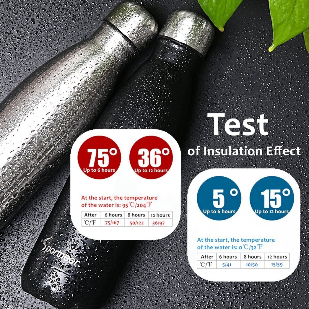 Sportneer® Portatile Borraccia in Acciaio Termica, 500ml Bottiglia Sportive Thermos, Facile da Pulire