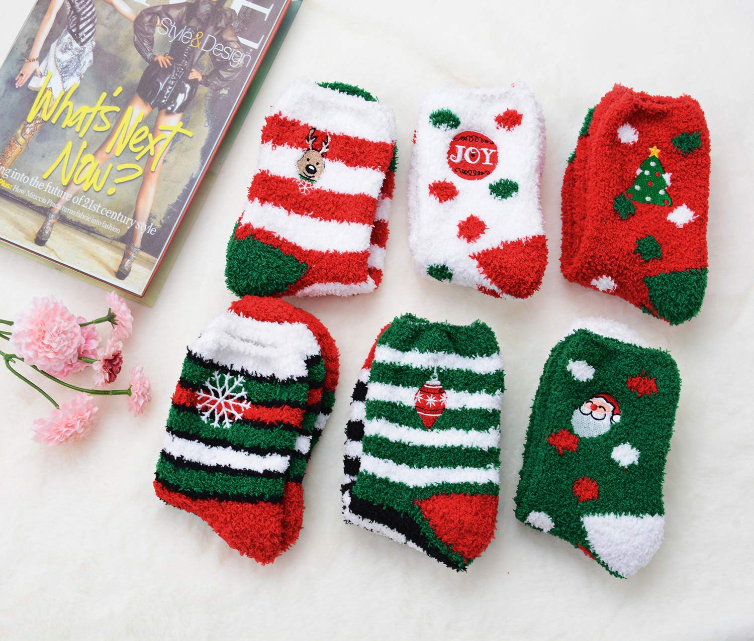 Fascigirl Calzini Natale, 6 paia di Calzini Natalizi Donna Calze Donna Cotone Babbo Natale Deer Fiocco di Neve Pupazzo di Neve Calzini Natalizi Uomo Calze Colorate Uomo Calze Colorate Donna