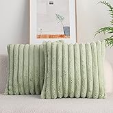 DEELAND Pack of 2,Double-Sided Faux Fur Plush Decorative Throw Pillow Covers Fuzzy Striped Soft Pillowcase Cushion Covers for Sofa Couch Bedroom Green 20x20 inch