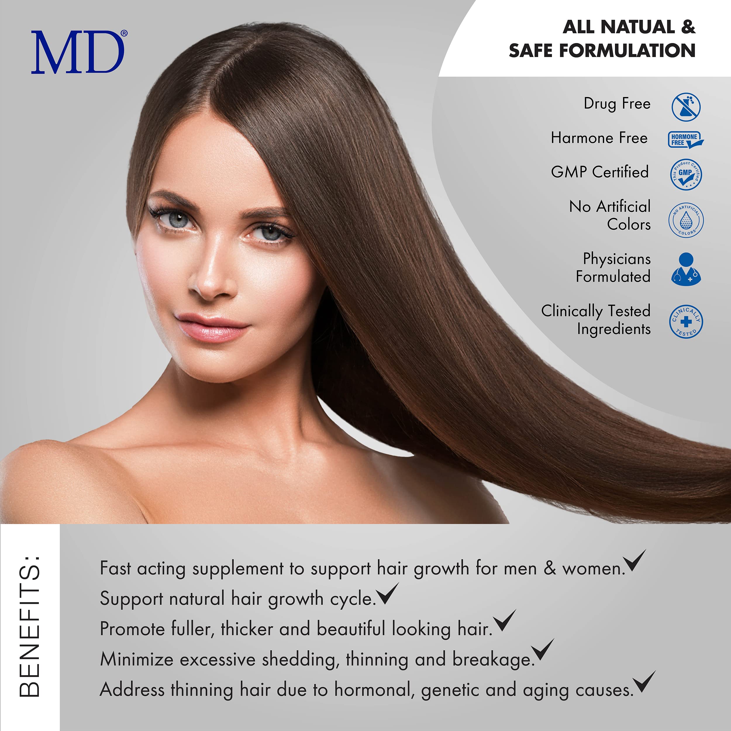 MD Nutri Hair Growth Supplement with Biotin (30 Capsules) | for Hair Loss, Minimizes Hair Shedding, Thinning, Breakage & Promotes Longer, Thicker Hair