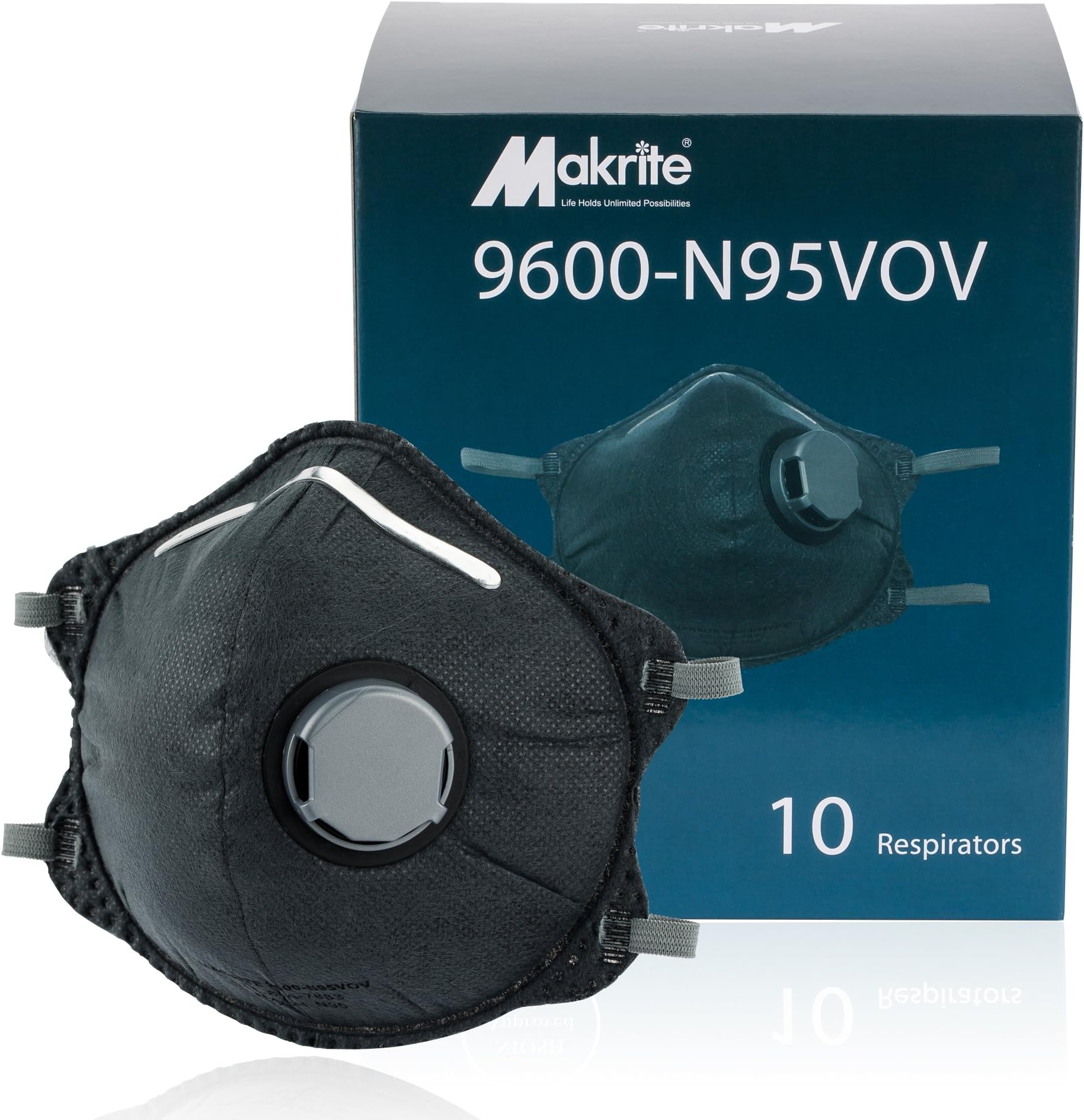 Makrite N95 Foldable Cone Dust Mask with Valve and Carbon Filter (Pack of 10) - One Fit Most - NIOSH Certified, Disposable Particulate Respirator for Fume Protection, Home Improvement, DIY Projects