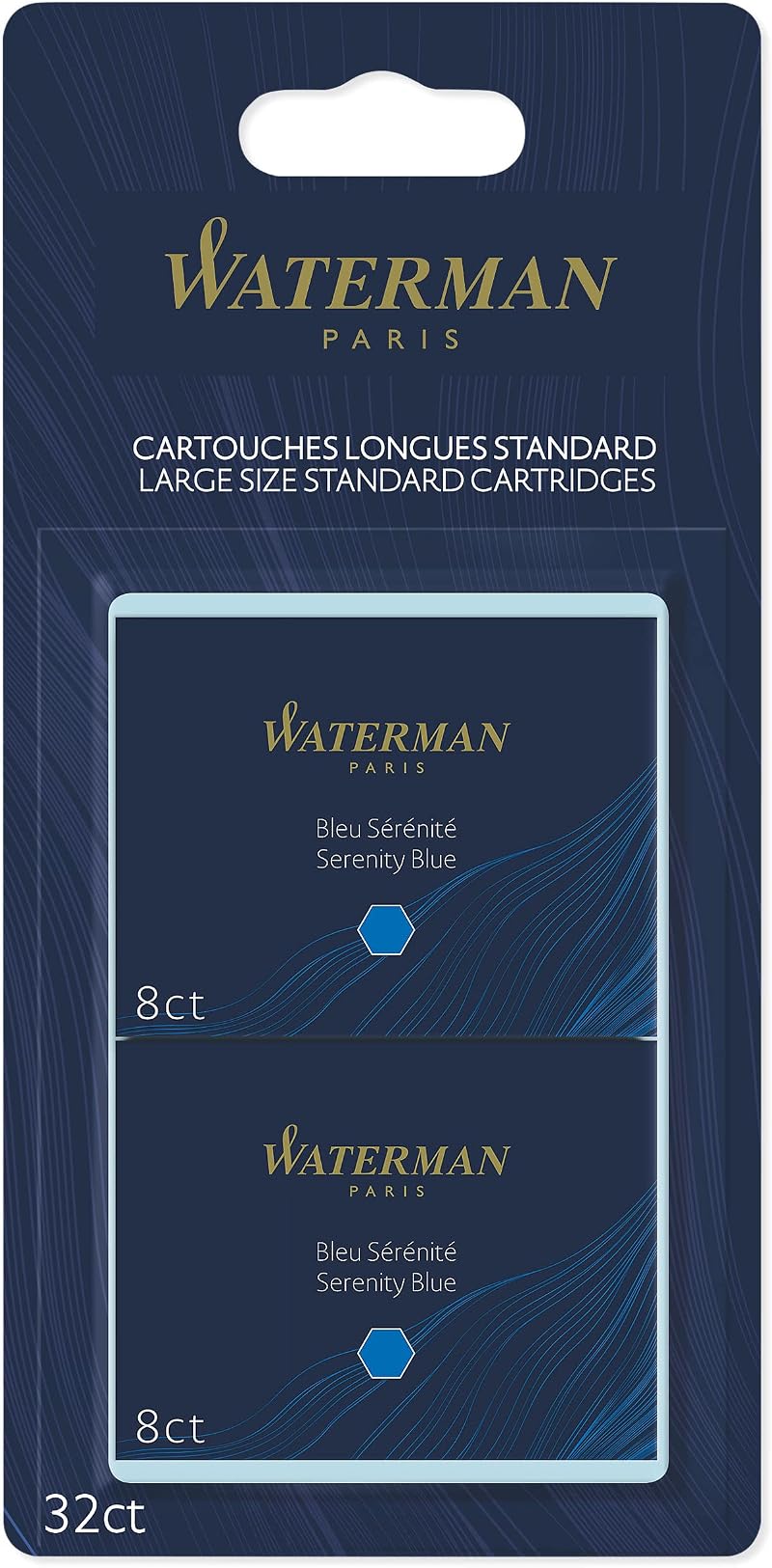 Waterman Serenity Blue Fountain Pen Refill Cartridges Long Standard 32 Count