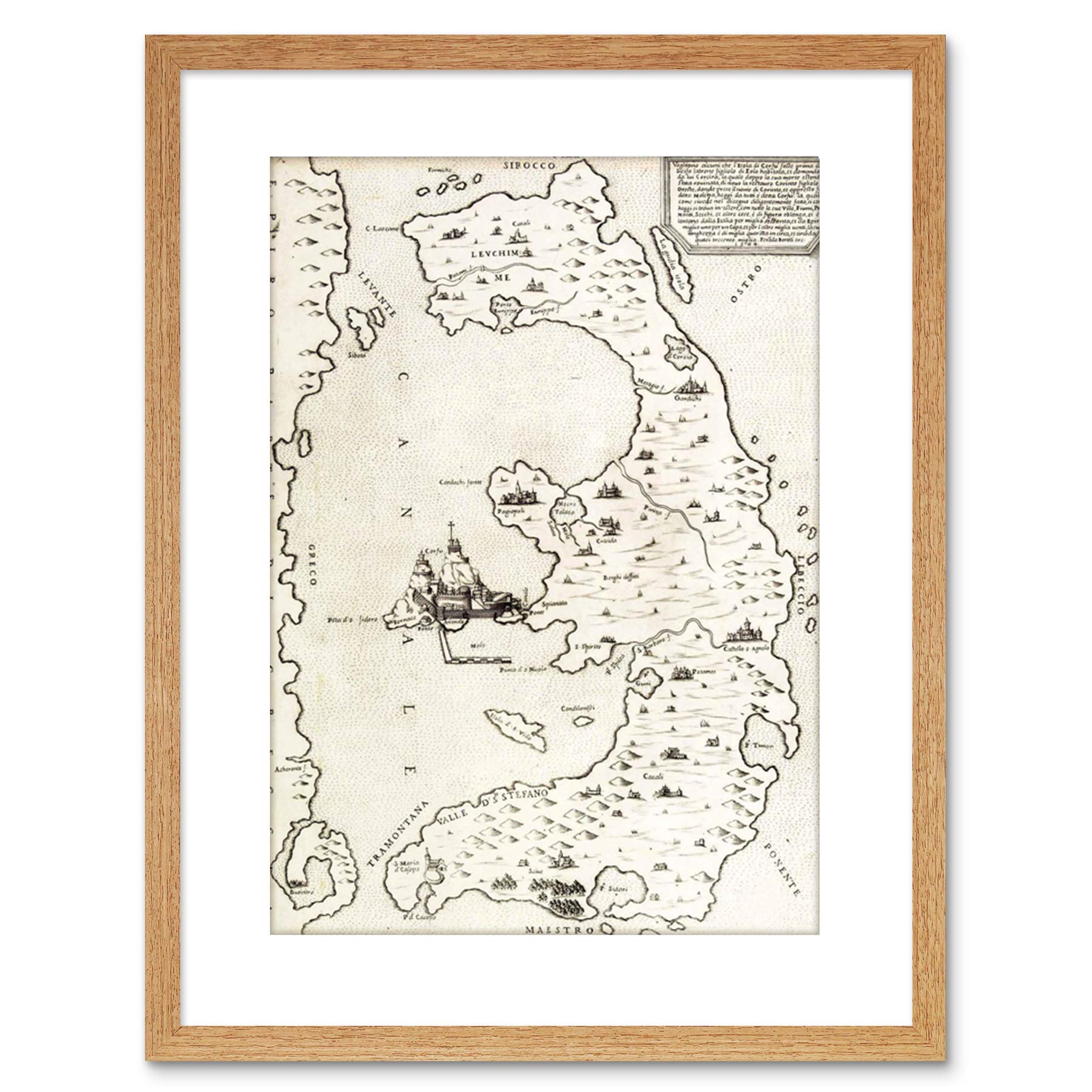 Wee Blue Coo 9x7 '' MAP GREEK CORFU GREECE FRAMED ART PRINT PICTURE MOUNT PHOTO F97X514