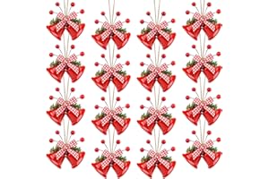 ASTARON 12 Pcs Christmas Bell Ornaments Xmas Tree Hanging Ornaments Jingle Bells with Holly Berries for Christmas Wreath Craf