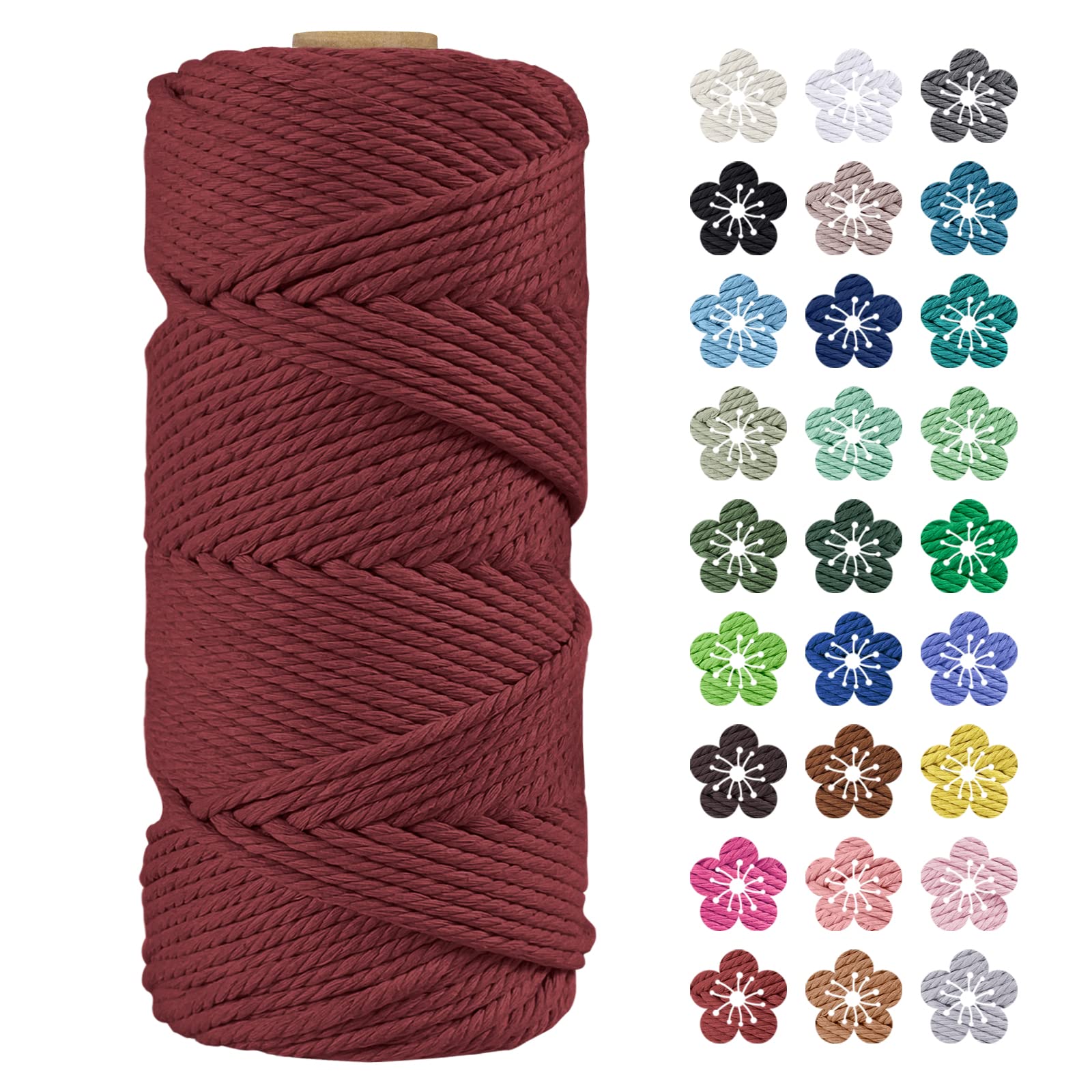 LEREATI Macrame Cord 4mm x 100m, Thick Macrame Rope Natural Cotton Rope Craft String, 4 Strand Twisted Cotton Cord Yarn for DIY Plant Hanger, Wall Hanging, Christmas Decoration (Rust red) — image 1