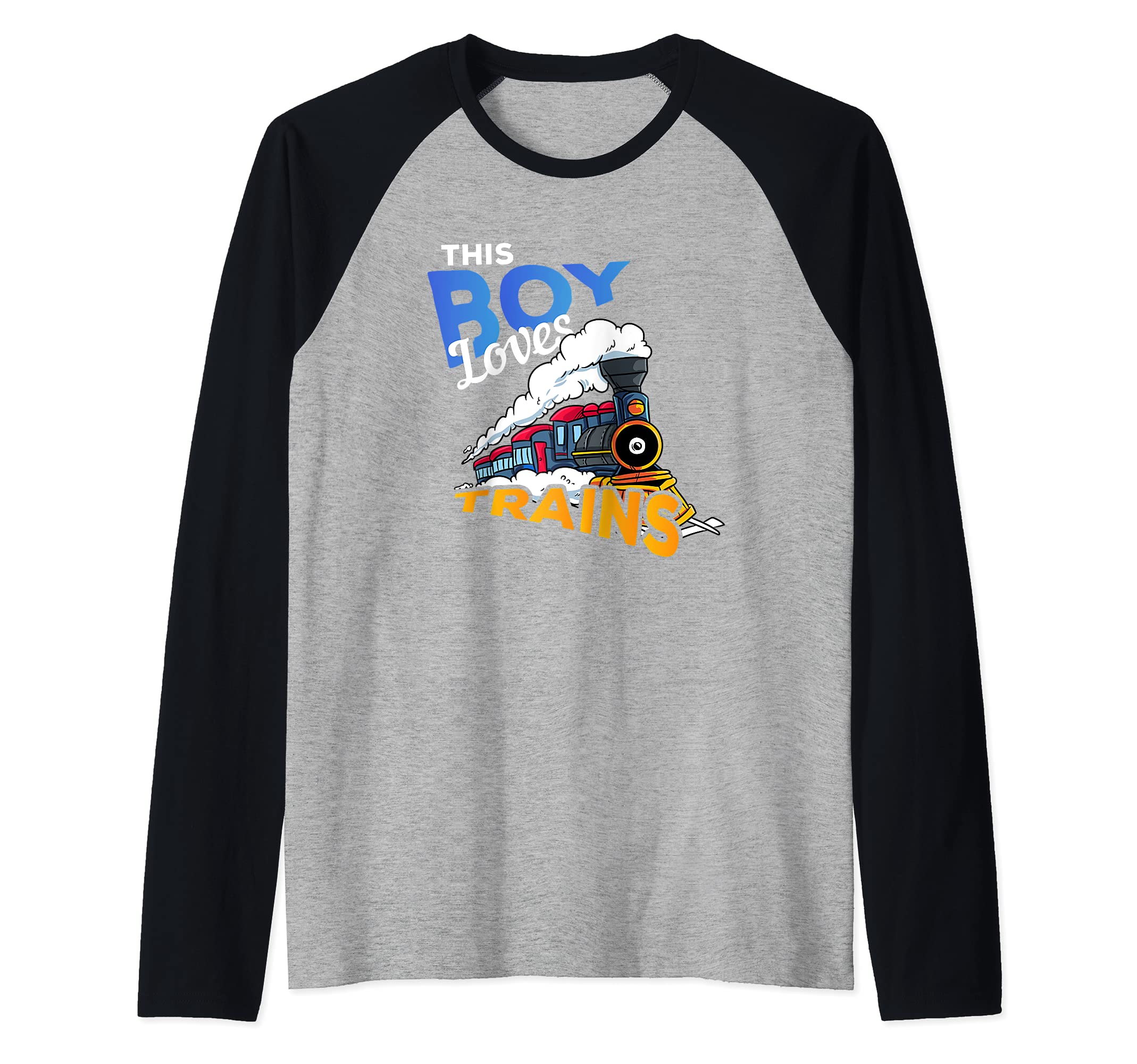 Locomotive Engine Railroad Gift - This Boy Loves Trains Raglan Baseball Tee
