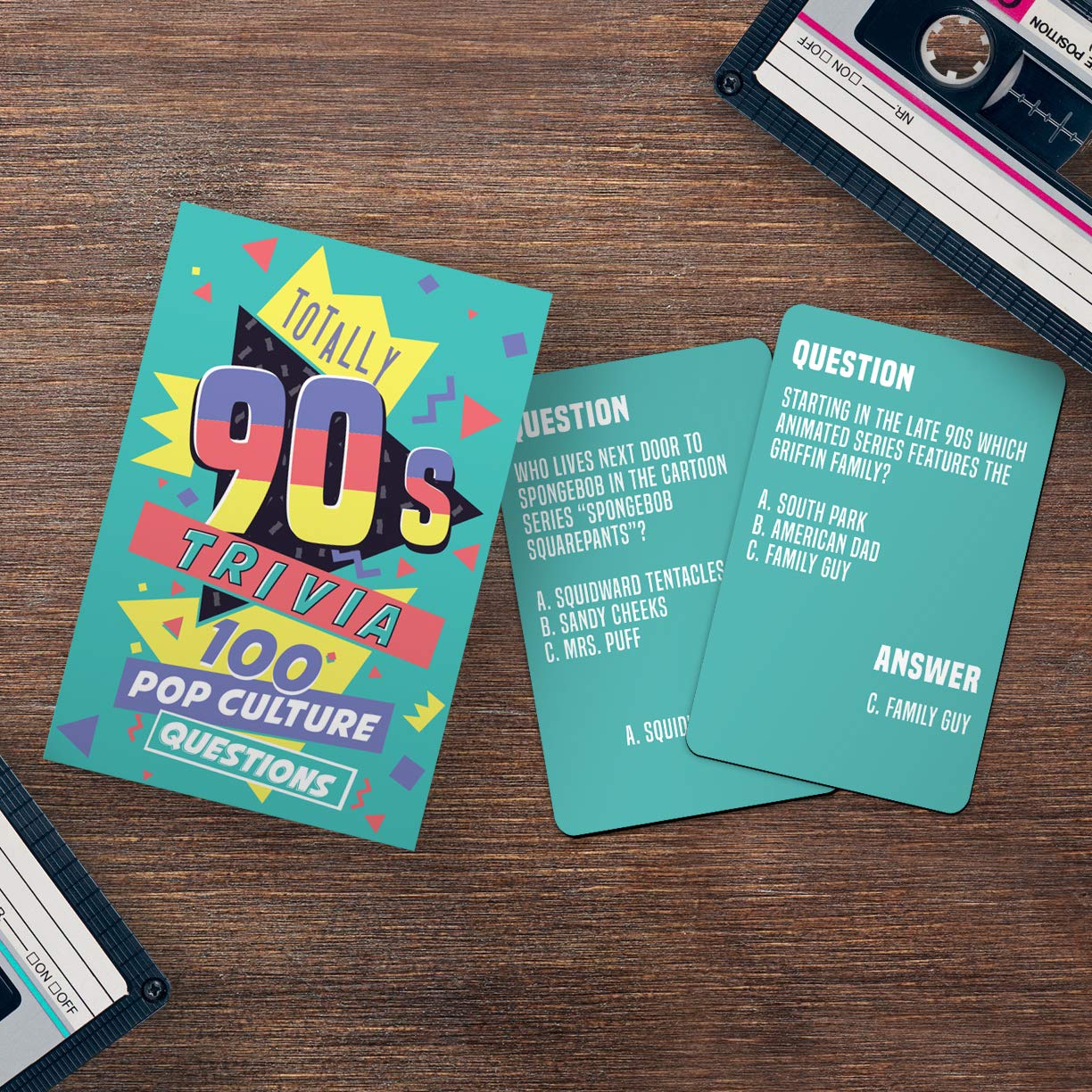 Gift Republic Totally 90s Trivia 100 Pop Culture Questions 1990s Quiz Question Cards Fun Trivia Card Game for Friends & Family