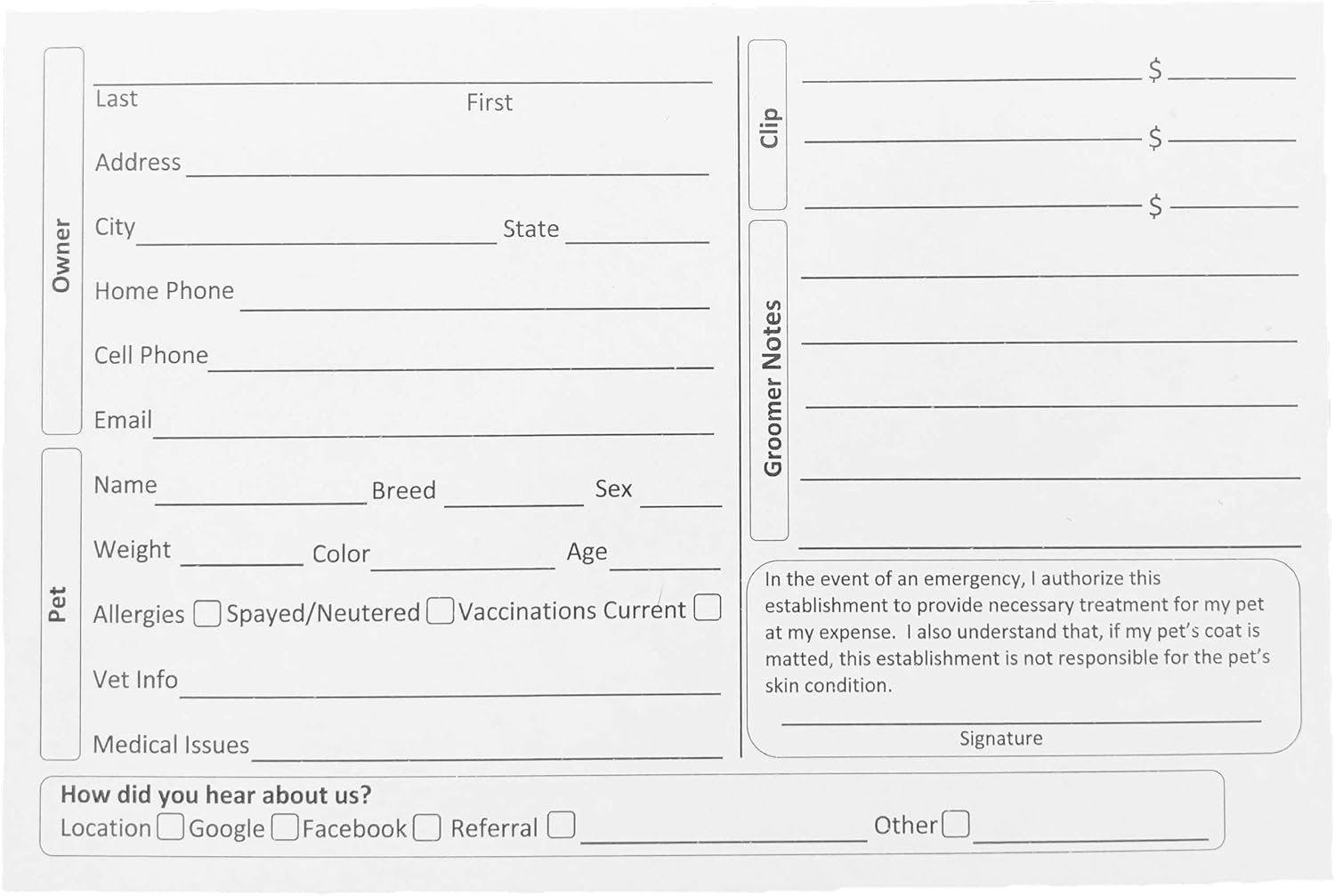 21 Pack Thick 21 X 21 inch White Profile Kennel Record Care Service With Dog Grooming Record Card Template