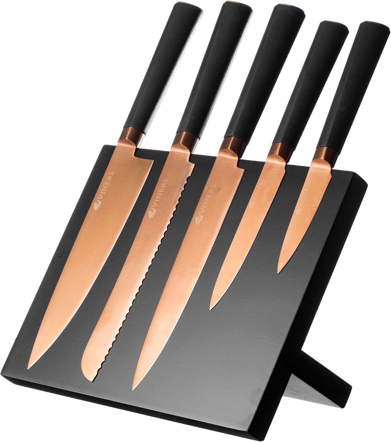 Viners Titan Knife Block Set of 6 Pieces; 5 Kitchen Knives & Magnetic Knife Holder; Chef, Bread, Carving