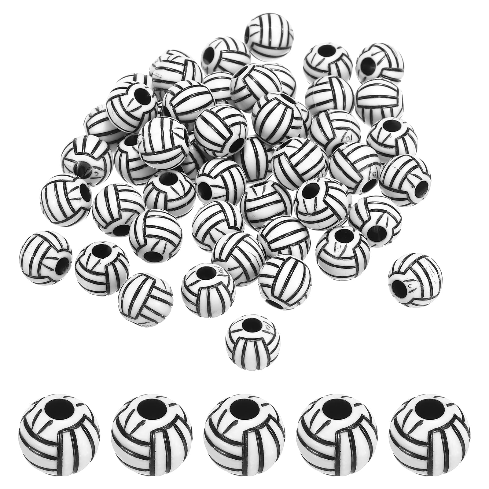 PATIKIL 12mm Sports Ball Beads, 100 Pcs Acrylic Volleyball Beads Bulk Round Sports Spacer Beads for DIY Crafts Bracelet Necklace Making, Black White