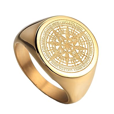 HIJONES Herren Edelstahl Retro Kompass Geheimnisvoller Ring 2 Farben Gold Schwarz