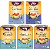 Yogi Tea Stress Relief & Relaxation Variety Sampler - 16 Bags per Pack (5 Packs) - Organic Relaxing Tea Sampler Set - Calming, Comforting Chamomile, Relaxed Mind & More