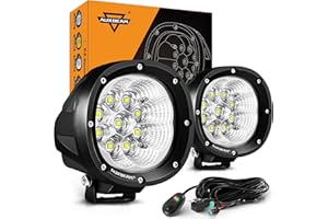 Auxbeam P4 Series Flood Beam 4 Inch 90W Round LED Pods Off-Road Flood Light Bar Driving Fog Ditch Lights Offroad Auxiliary Ho