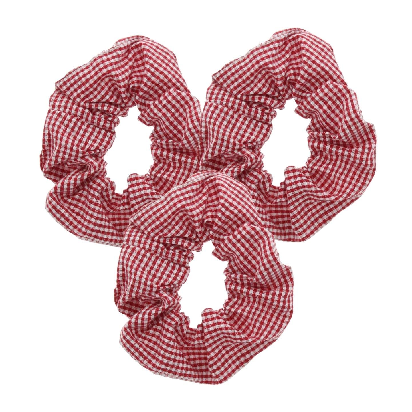 Topkids Accessories Gingham Hair Scrunchies - Pack of 3 (Red)