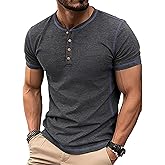 PEGENO Men's Henley Shirts Short Sleeve Casual Cotton T-Shirts Summer Button T Shirts