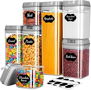Gesentur Airtight Food Storage Containers with Lids, 7 Pack Plastic Cereal Containers Set for Kitchen Pantry Organization, BPA-Free Clear Storage Canisters with Chalkboard Labels & Pen