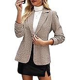 ELLEVEN Women's Plaid Blazers with Embroidered Collar, Houndstooth Business Casual Work Office Jacket with Pockets