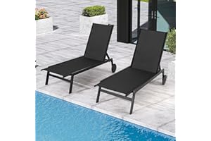MELLCOM Patio Lounge Chair with Wheels, Outdoor Lounge Chairs Set of 2 with Adjustable Backrest, Waterproof Textilene Pool Ch