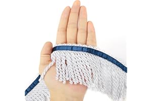 BEL AVENIR Curtain Fringes Bullion Fringe Trim with Blue Ribbon 5.3 Yard x 3 Inches Fabric Trims Sewing DIY Decoration for Curtain Sofa Clothes (White)