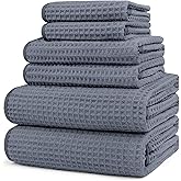 HOMEXCEL 6 Piece Premium Towels Set, 2 Bath Towels, 2 Hand Towels, and 2 Wash Cloths, Soft, Highly Absorbent and Quick Dry Microfiber Waffle Towel for Bathroom, Gym, Shower, Hotel, and Spa, Grey