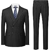 MOGU Mens Double Breasted Pinstripe Suit 2 Piece Slim Fit Tuxedo Formal Jacket and Pants for Business Wedding Prom