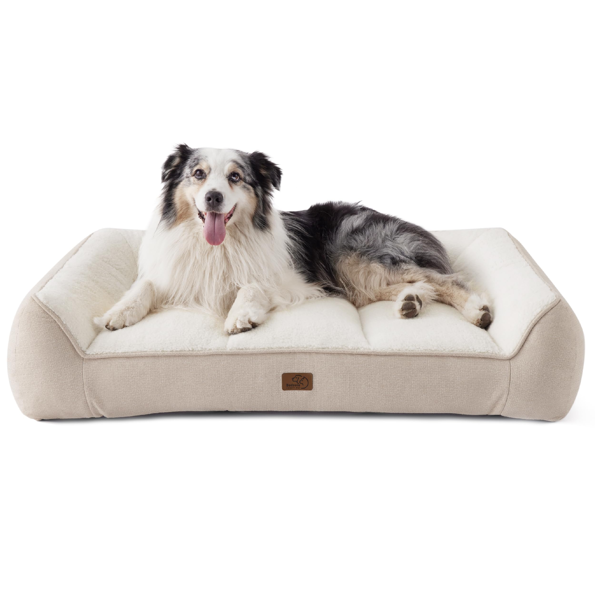 Photo 1 of Bedsure XL Orthopedic Dog Beds Large Sized Dog - Extra Thick Supportive Dogs Couch with Waterproof Washable Cover, Extra Large Comfort Pet Bed Sofa with Soft Plush Sherpa and Nonskid Bottom, Beige