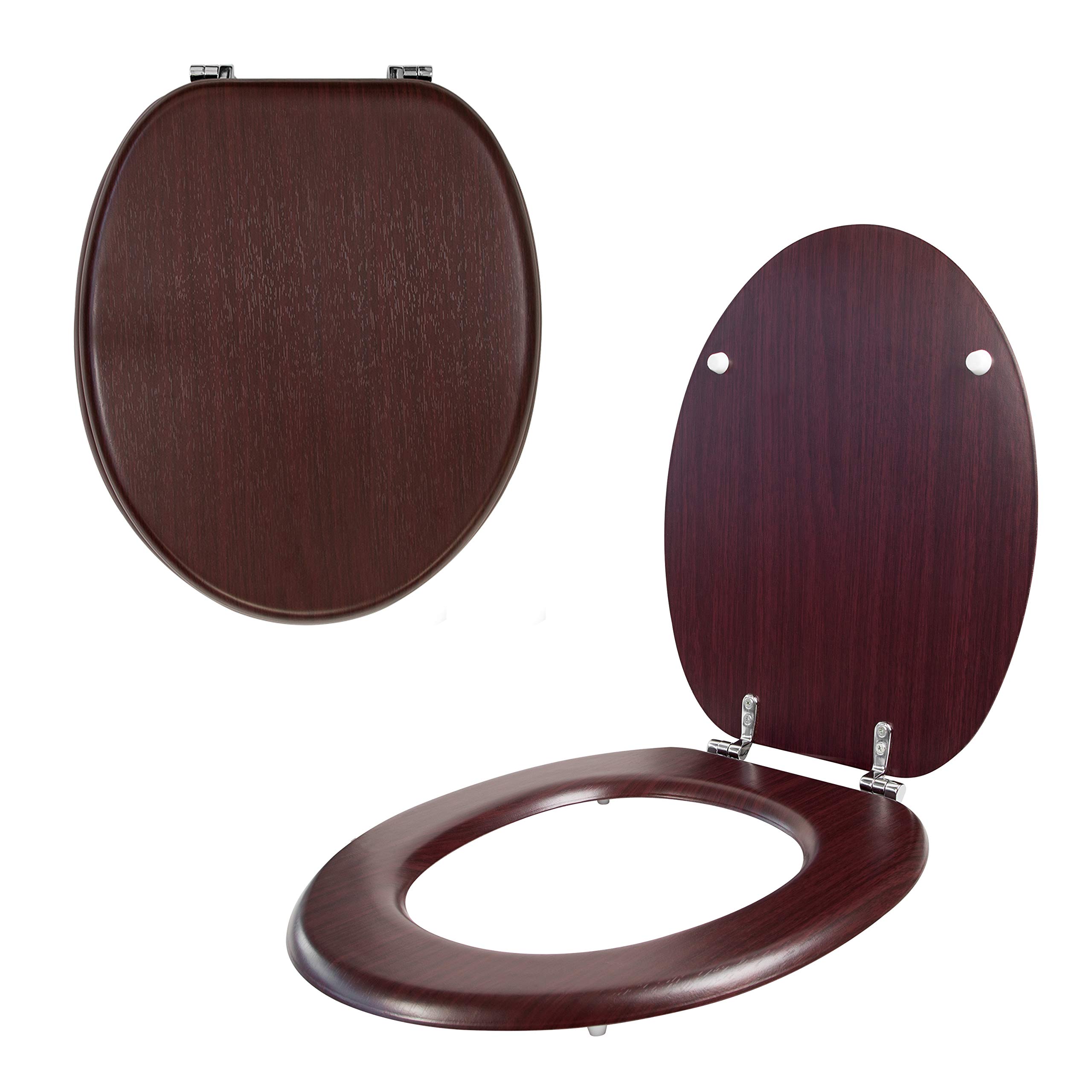 Anika 92449 Mahogany Effect Toilet Seat/Chrome Hinges/Easy Installation / 43cm x 37.5cm
