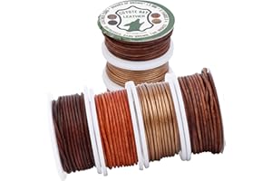 Coyote Bay® Leather Cord in 4 Shades of Brown: Distressed, Matte, Bronze and Tan, 44 Yards Length in 1.5mm or 2mm Thickness, for Jewelry Making, Crafts, Hobby Projects (Brown Variety Pack, 1.5 mm)