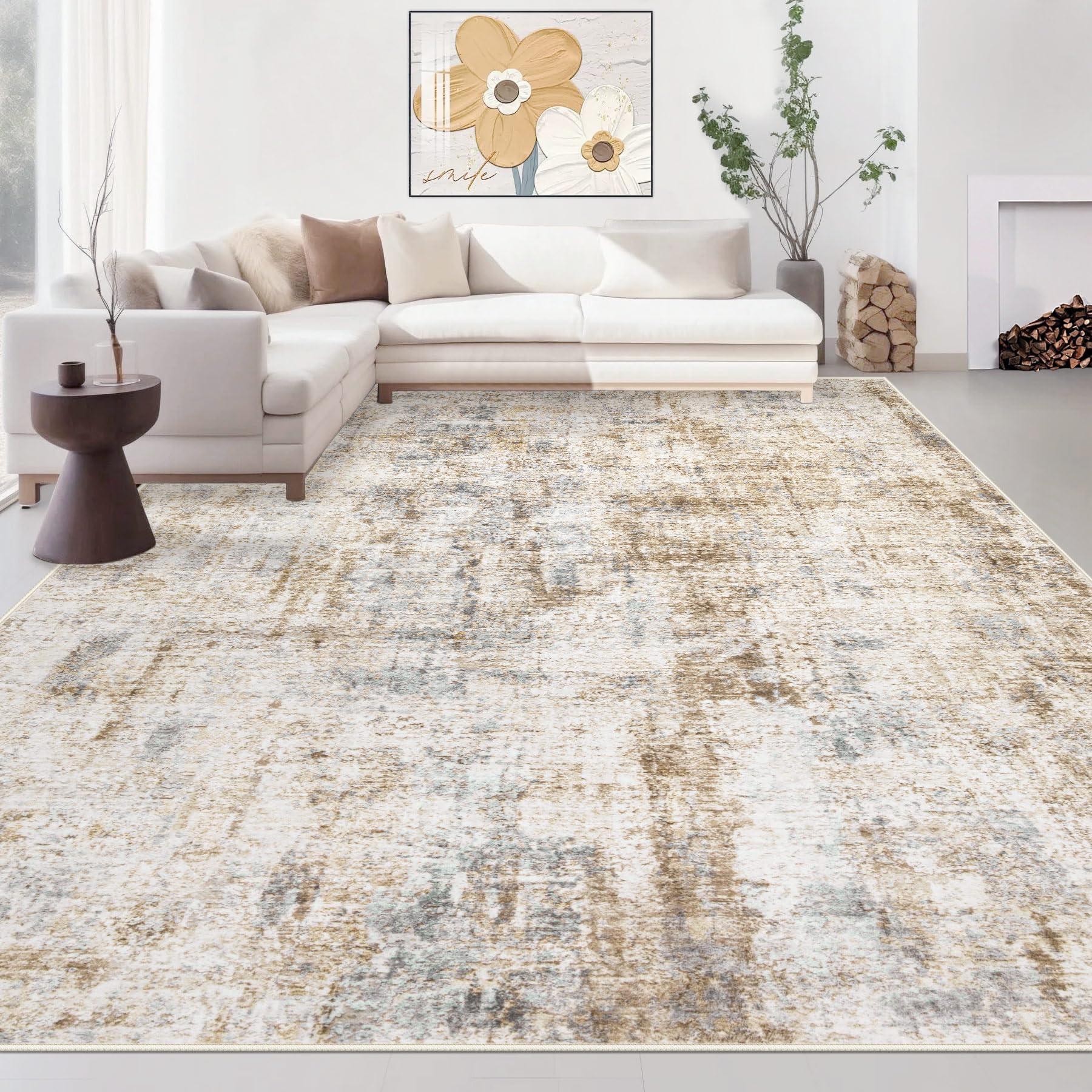 Photo 1 of Area Rugs 9x12 Living Room: Washable Rug Modern Abstract Large Rugs Soft Non Slip Neutral Rug Stain Resistant Indoor Carpet for Bedroom Kitchen Dining Room Home Office Rugs(Blue Brown,9'x12')
