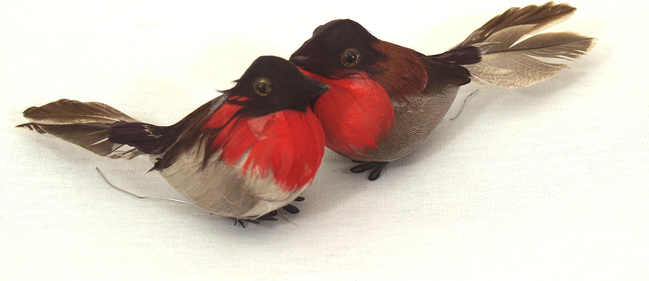 2 x DECORATIVE CHRISTMAS MINI ROBINS REAL FEATHERS IDEAL FOR FLOWER ARRANGEMENTS AND CAKE DECORATIONS