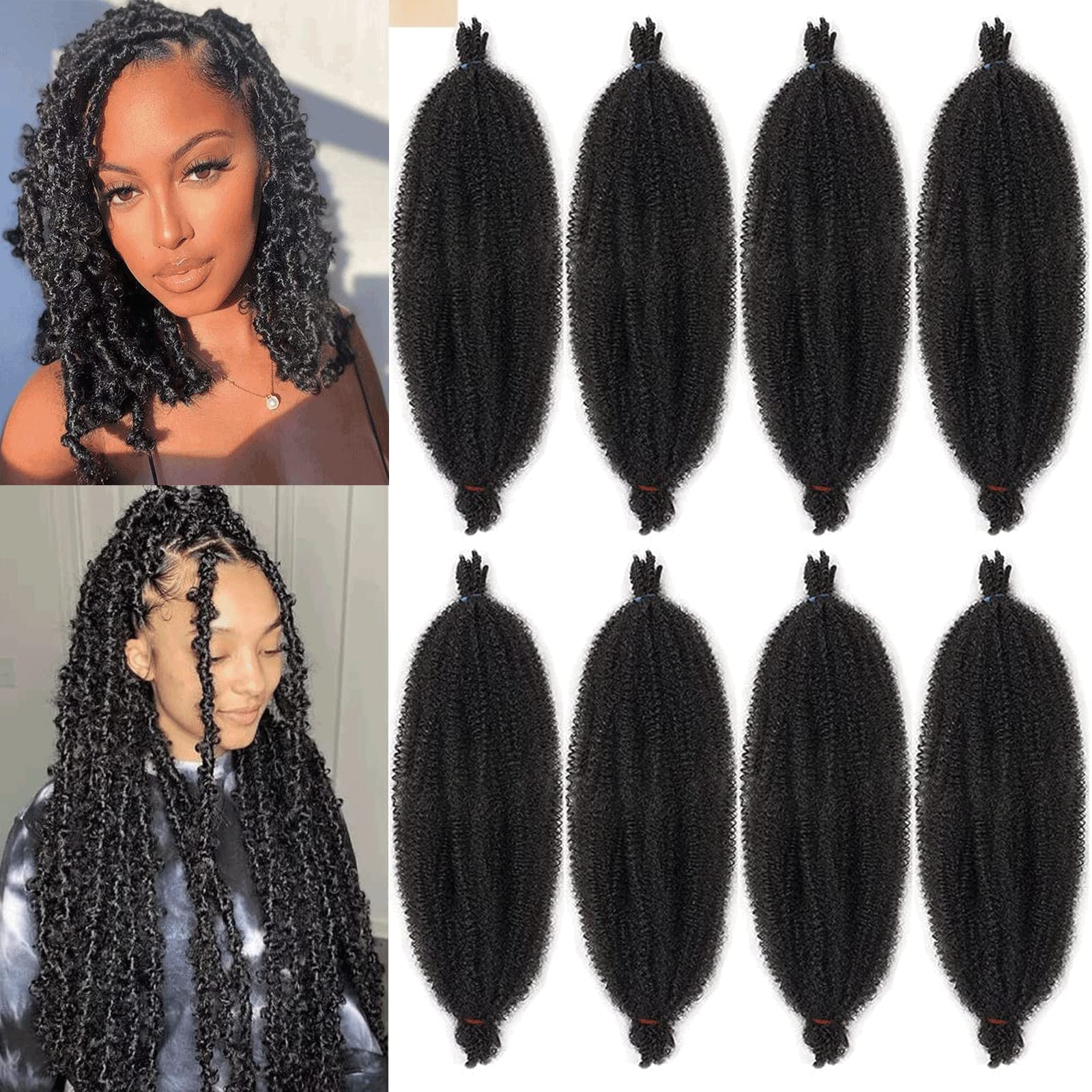 Xtrend 20 Inch Pre-Separated Springy Afro Twist Hair 8 Packs Pre-Fluffed Spring Twist Hair for Distressed Soft Locs Natural Black Marley Twist Braiding Hair Synthetic Hair Extension 1B#