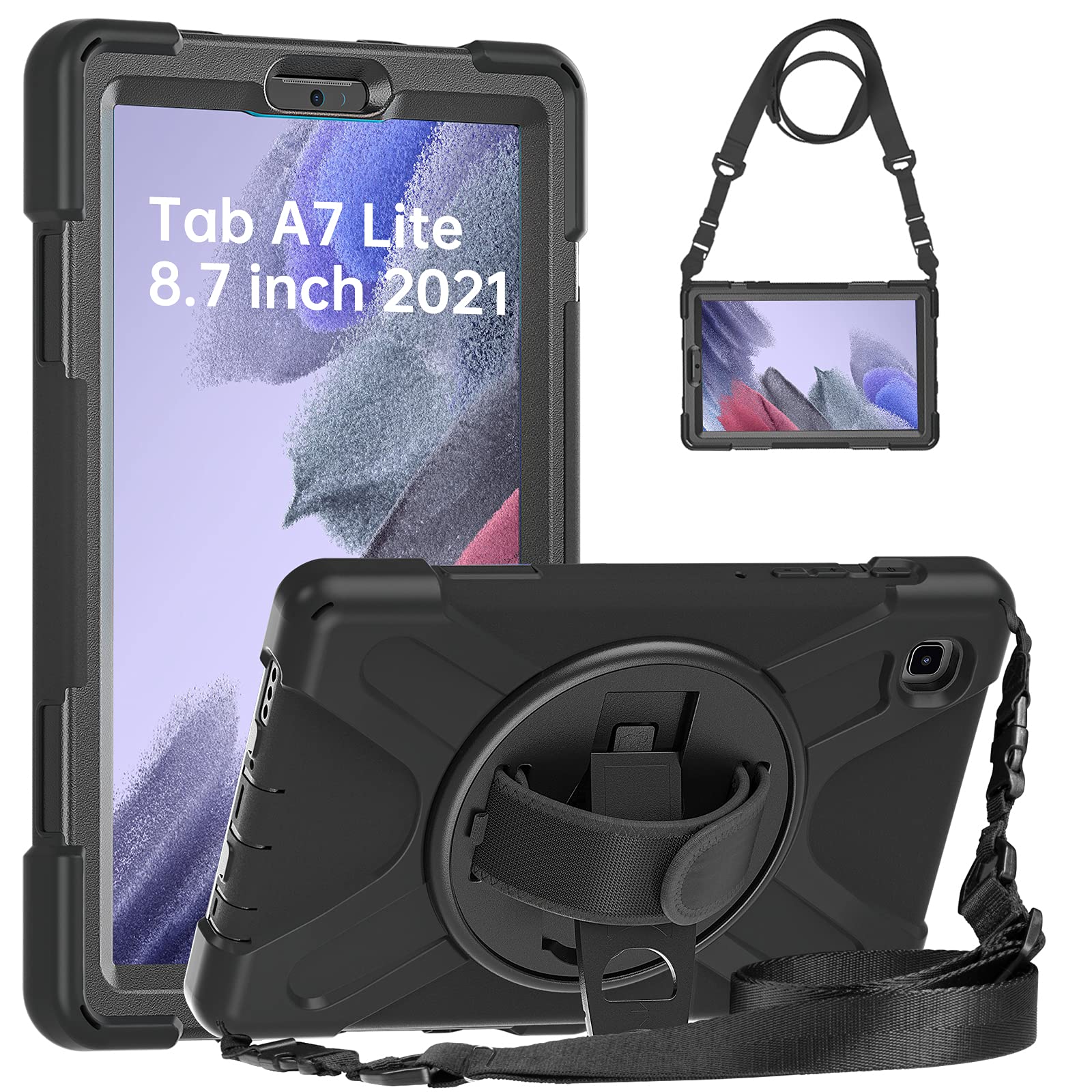 Gerutek Case for Samsung Galaxy Tab a7 lite 8.7 inch 2021,Heavy Duty Shockproof Tablet a7 lite 8.7 with 360 Rotatable kickstand/Hand/Shoulder Strap Case for Galaxy tab A7 lite, Black