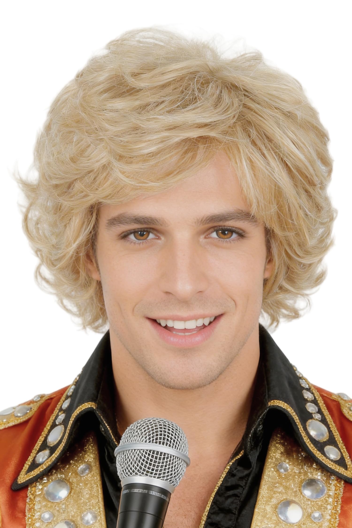 LeMarnia 70s Men's Wig Blonde Short Wavy Fluffy Cosplay Halloween Costume Wig — image 1
