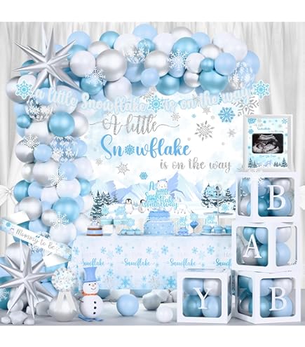 Winter Wonderland Decorations Balloon Arch Kit With Snowflake Balloons- 129Pcs White Blue Silver Balloons For Baby Shower&Princess Birthday Party Decorations
