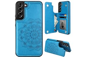MMHUO for Samsung S22 Plus Case with Card Holder,Flower Magnetic Back Flip Case for Samsung Galaxy S22 Plus Wallet Case for Women,Protective Case Phone Case for Samsung Galaxy S22 Plus 5G,Blue