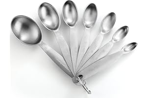 Spring Chef - Oval Stainless Steel Metal Measuring Spoons Set, Easy to Read Dual Measurements for Dry and Liquid Ingredients, Medicine and More, Kitchen Essentials, Set of 7