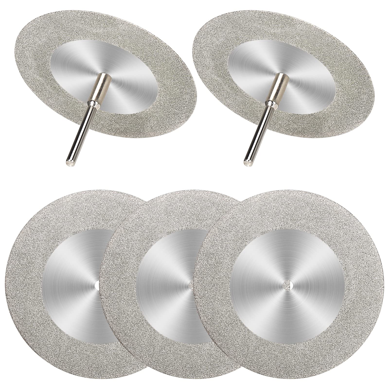 5Pcs 60mm Diamond Cutting Disc Saw Blades Cut Off Wheels With 5Pcs Mandrel 1/8'' Shank Stone Blade For Rotary Tool Cutting Polishing Glass Tiles Marble Plastic Jade (60mm)