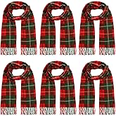 Ramede 6 Pcs Christmas Buffalo Plaid Faux Cashmere Tartan Shawls Wraps - Soft Large Grid Winter Warm Long Scarf (Red and Green)